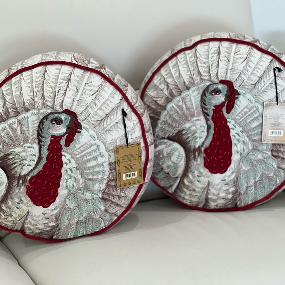 John Derian X Target Round Shaped TURKEY Beaded Pillow~Thanksgiving Decor- NWT